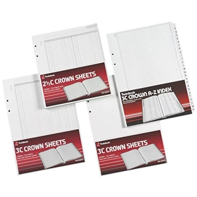 Image of Rexel Twinlock Crown 3C Refill Sheets Double Ledger (Pack of 100 Sheets), White
