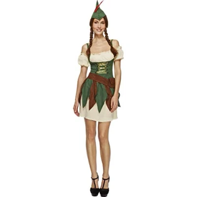 Image of Smiffys Fever Outlaw Warrior Costume, Green with Dress, Sleeves, Hat and Belt, Fancy Adult Dress Up Costumes
