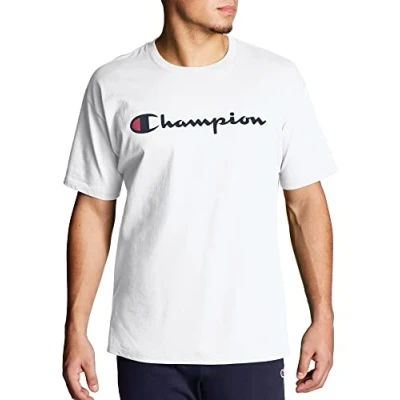 Image of Champion Men&#039;s Big &amp; Tall Classic Tee, C Script T Shirt, Navy, L