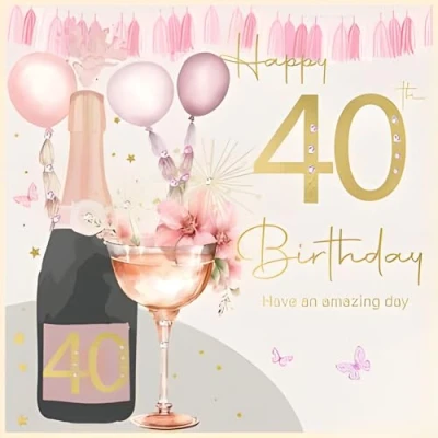 Image of Female 40th Birthday Card for Her Age 40 Special Finishes and Embellishments Feminine Floral Champagne Design Made in the UK Eco Friendly
