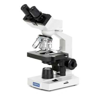 Image of AmScope M82ES OMAX Laboratory LED Composite Binocular Microscope with Mechanical Double Layer Table and Coaxial Coarse/Fine Focus Button, 40x 2000x