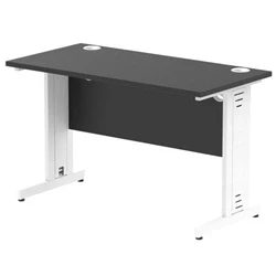 Image of Impulse 1200x600mm Straight Desk Black Top White Cable Managed Leg