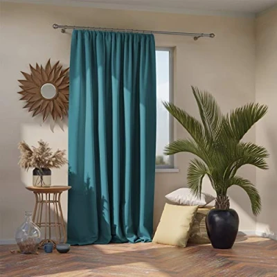 Image of AmeliaHome Blackout Curtain 140 x 270 cm Blue Pack of 1 Ruffle Tape Opaque Window Decoration Decorative
