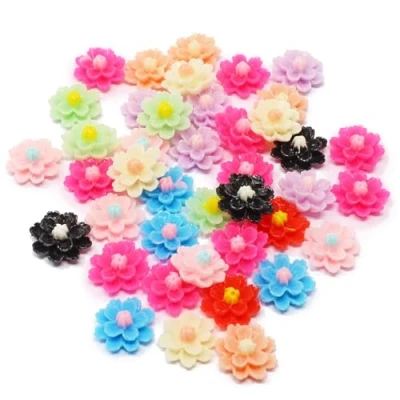 Image of Wedding Touches 40x Multicoloured 13mm Flower Shabby Chic Resin Flatbacks Craft Embellishments