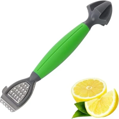 Image of Lemon Zester Bar Tool 3 in 1, Citrus, Lime Zester, Reamer and Grater with a Soft Touch Handle, Compact for Easy Storage Dishwasher Safe (Green/Yellow)
