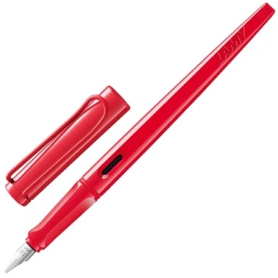 Image of Lamy joy strawberry Calligraphy Fountain Pen with ergonomic grip &amp; polished steel nib in line width 1.1 mm ribbon incl. ink cartridge T 10 blue
