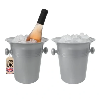 Image of Chabrias Ltd Champagne, Wine, Beer, Ice Bucket Cooler, Bar Accessories, Buckets For Parties, Buckets, Champagne 3.5 Litre Bottle Cooler Chiller UK Made (2, Silver)