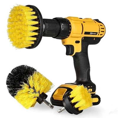 Image of Bond Hardware Set Of 3 Drill Brush Attachment Power Scrubber Cleaning Kit All Purpose for Bathroom Surfaces, Grout, Floor, Tub, Shower, Tile, Corners, Kitchen Fits Most Drills, Yellow