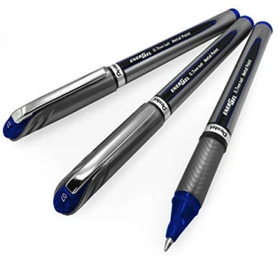 Image of Pentel Energel BL27 Liquid Gel Ink Rollerball Pen 0.7mm Metal Tip Blue Pack of 3