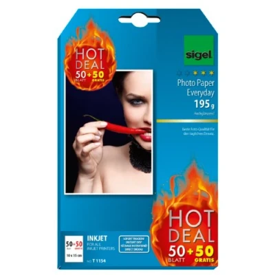 Image of SIGEL T1154 Everyday Photo Paper, InkJet, glossy, 195 gsm, 10 x 15 cm, 50 + sheets for free