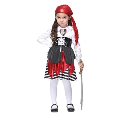 Image of Forever Young Kids High Seas Shipmate Buccaneer Caribbean Pirate Fancy Dress Costume (Girls 3 Piece Skull Pirate, 5 years)