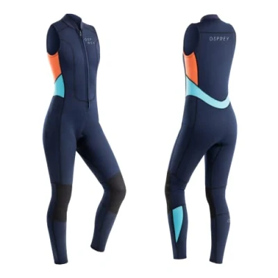 Image of Osprey 3mm Long Jane Sleeveless Wetsuit with Front Zip, Protective Knee Pads, Watersports Paddleboarding Sailing, Swimming Suit, Coral ST