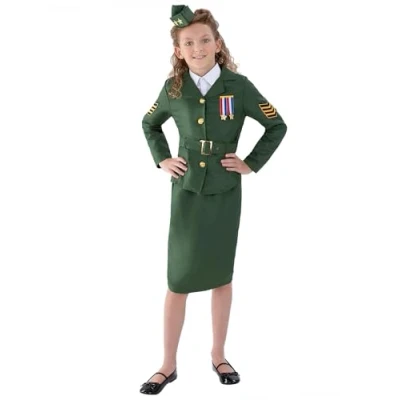 Image of WW2 Army Girl Costume, Khaki Green, with Jacket, Skirt, Attached Belt &amp; Hat, (M)