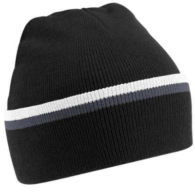 Image of Beechfield Unisex Knitted Winter Beanie Hat (One Size) (Black/Graphite Grey/White)