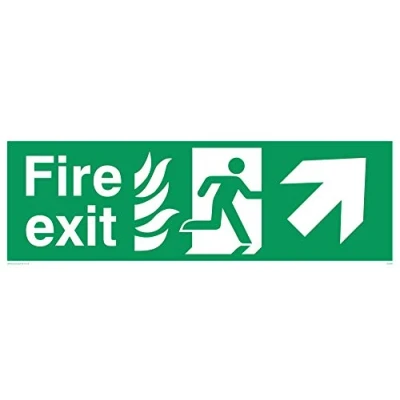 Image of Viking Signs SG696 L31 V &quot;Fire Exit&quot; Running Man Right Angel UP Arrow Sign, Vinyl, 100 mm H x 300 W