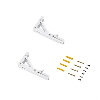 Image of Emuca Folding Shelf Supports, 203mm, Set of 2 Brackets, max. Load 40kg, White Painted, Steel