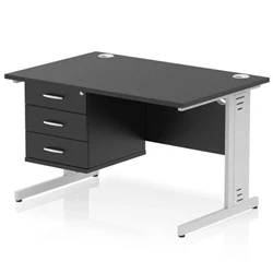 Image of Impulse 1200x800 Desk Black/Silver Cable Managed Leg 3 Dr Fixed Ped
