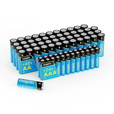 Image of Maplin 48x AA LR6 / 24x AAA LR03 1.5V Alkaline Batteries (Triple A) 7 Year Shelf Life High Performance