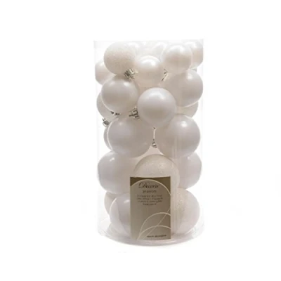 Image of Pack of 30 Assorted Shatterproof Christmas Tree Bauble Decorations Winter White