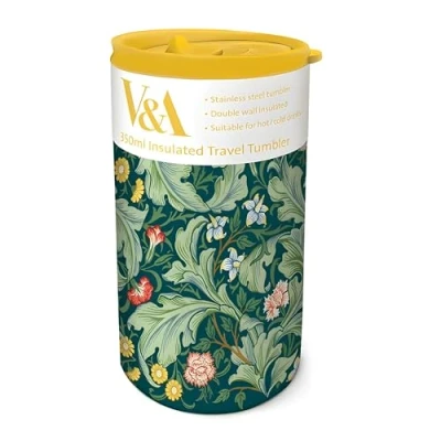 Image of Insulated Travel Tumbler Leicester Wallpaper Botanical Design V&amp;A Museum 350ml Stainless Steel Cup Re Usable Mug