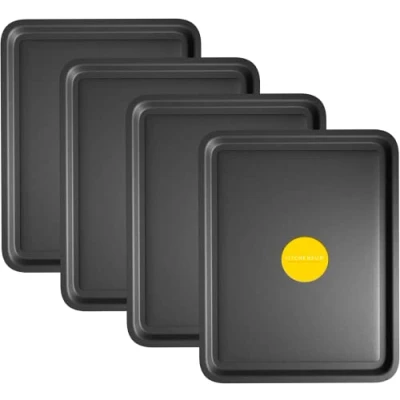 Image of 4 Pack Essential 38cm Baking Tray Set Tray/Pan, Non Stick, Multi Oven Trays Dishwasher Safe and Easy Cleaning by KITCHENEUR® (4)