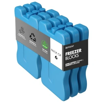 Image of EPISENT Reusable Freezer Blocks 6 Pack Long Lasting 237g Ice Packs for Maximum Cooling Ideal Food, Drinks, Picnics, &amp; Travel Keeps Contents Cold