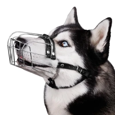 Image of BRONZEDOG Dog Muzzle Wire Basket Metal Mask for Medium Large Dogs (Size 1: Husky &amp; Doberman)