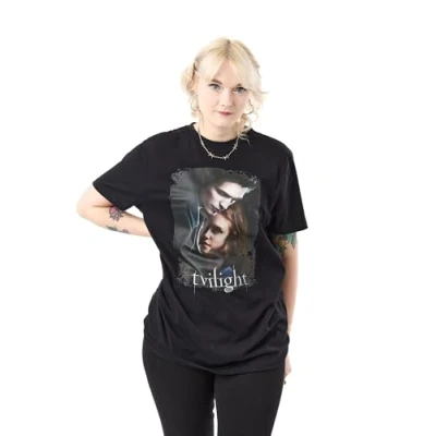 Image of Twilight Movie Poster Womens Black Short Sleeved T Shirt Vampire Romance Graphic Tee Bella Swan Edward Cullen Film Merchandise Gothic Saga Top for Women &amp; Teens
