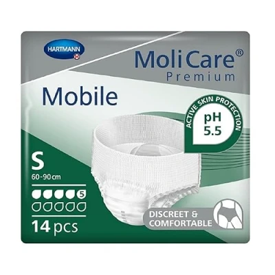 Image of MoliCare Premium Mobile Disposable Pull Up Pants: Discreet Use for Woman and Men with Incontinence; 5 Drops, Size S, Pack of 14