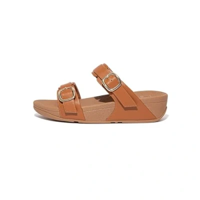 Image of Fitflop Women&#039;s LULU Adjustable Leather Slides Sandal, Light Tan, 6.5 UK