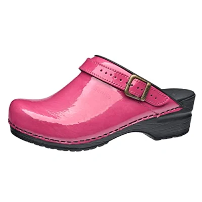 Image of Sanita Freya Mule Clog Original Handmade Flexible Leather for Women Anatomical Shaped Footbed with Soft Foam Heel Strap Fuchsia red 6 UK