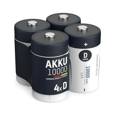 Image of Ansmann D Size Batteries [Pack of 4] Long Lasting Precharged Rechargeable Type 10000 mAh NiMH Maxe Pro Battery for Digital Cameras, Flashguns, Toys, Audio Devices and Radio Controls, silver