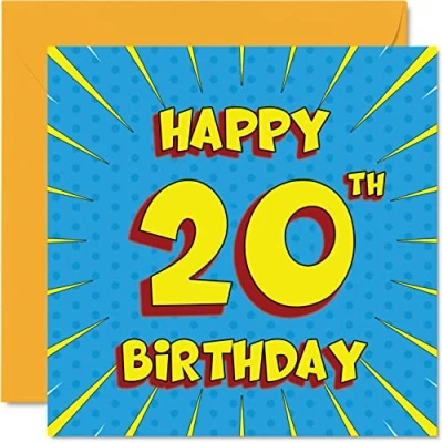 Image of Fun 20th Birthday Cards for Men Woman Comic Book Happy Card Sister Granddaughter Grandson Son Daughter Brother Uncle Nephew Niece, 145mm x Greeting Cards,