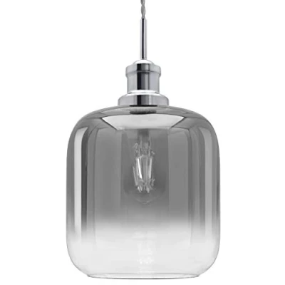 Image of Modern Vintage Glass Pendant Ceiling Light Shade Smoked Grey Clear with Retro Chrome Holder M0202