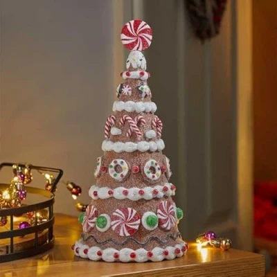 Image of Gingerbread Candy Tree Handpainted 26cm Tall Fully Decorated Table Top Decoration