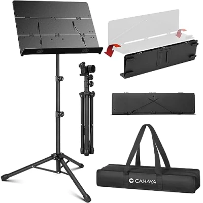 Image of CAHAYA CY0317 Triple Folding and Easy to Store Very Lightweight Metal Music Stand Height Adjustable Matte Black