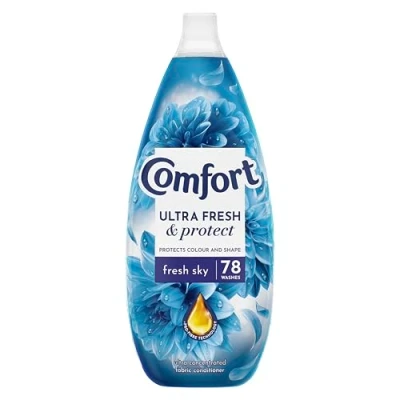 Image of Comfort Ultra Fresh &amp; Protect Sky Fabric Conditioner with Pro Fibre Technology Protects Colour and Shape 78 washes (1.17 L)