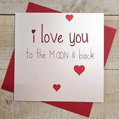 Image of WHITE COTTON CARDS I Love You To The Moon &amp; Back Handmade Valentine&#039;s Day Card, VLS3
