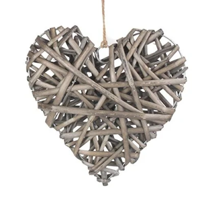 Image of Red Hamper Medium Full Antique Wash Wicker Heart, H20 x W5 D20cm