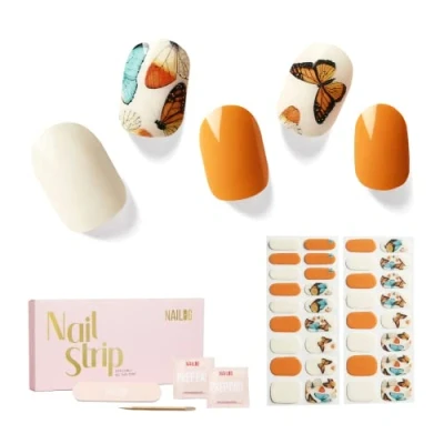 Image of NAILOG Semi Cured Gel Nail Strips, 34 pcs Salon Quality Stickers, Long Lasting Wraps for Women with Soft Finish, Butterflies