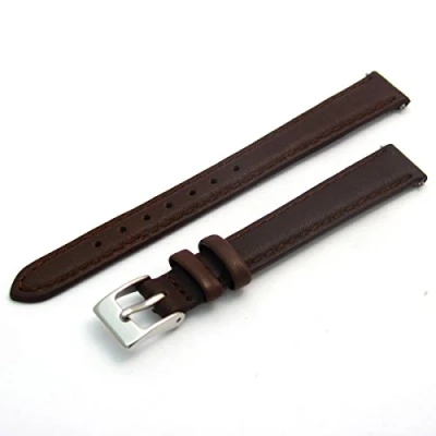 Image of Ladies Soft Genuine Leather watch Strap Band 14mm, Brown, Chrome (Silver Colour) buckle