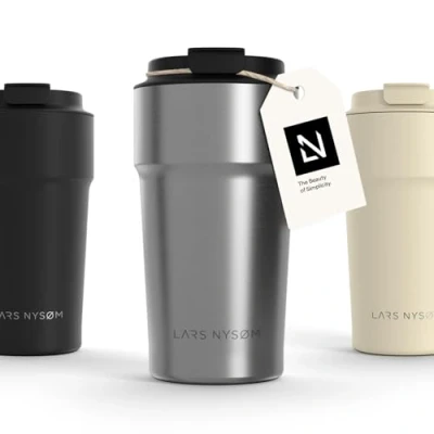 Image of LARS NYSØM Thermo Coffee Mug to Go 17oz Travel 0.5 Liter with Insulation Leak Proof Stainless Steel Thermal for and Tea on The (Stainless Steel, 500ml)