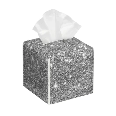 Image of Silver Glitter Sparkles, Tissue Box Cover Holder Dispenser