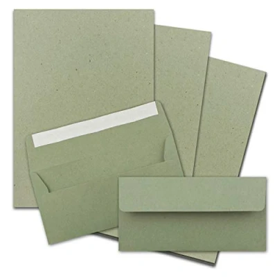 Image of FarbenFroh by Gustav Neuser 25 x A4 Writing Paper Sets with DIN Long Envelopes, Self Adhesive, Craft Paper, Green, Recycled Envelopes