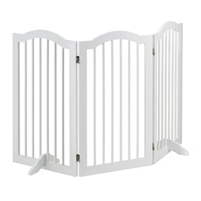 Image of Relaxdays Safety Gate, Retractable Fence with Wide Feet, for Children &amp; Pets, Free Standing Barrier, HW: 92 x 154, White, Fibreboard