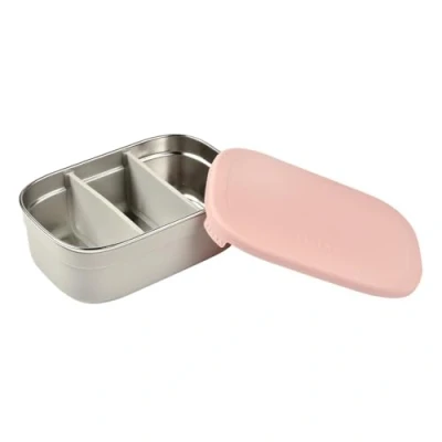 Image of Béaba, Children&#039;s Lunch Box with Compartments, Leak Proof and BPA Free, Stainless Steel Bento Children, Silicone Cover, Extremely Robust, Ideal for Nursery School, 760 ml, Grey/Powder Pink