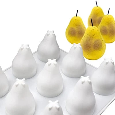 Image of DUBENS Pear Mould, 15 Cavities 3D Silicone Baking Pan for Cakes, Mousse, Jelly, Ice Cream, Chocolate, Random Color