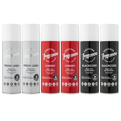 Image of Designer Fragrances 6 Pack Favourites Bundle Luxury Air Freshener Blast Cans For Home &amp; Vehicles Natural Oils, Lasting Smell, Dry Mist Quick Release Spray Deodorise Neutralise Odours 300ml
