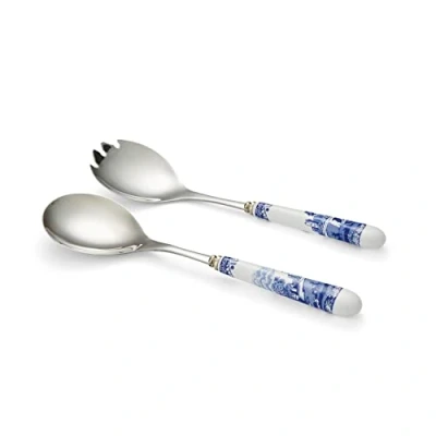 Image of Spode Porcelain Blue Italian Salad Servers (2), 320 ml, Microwave Safe, Hand Wash, 1 Set