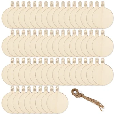 Image of The Twiddlers 60 Wooden Christmas Baubles for Tree Ornaments DIY Art and Crafts Pyrography Xmas Party Decorations 7cm